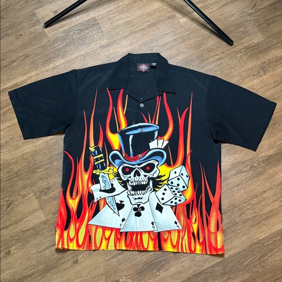 Dragonfly Flaming Skull Graphic Men's Shirt - Picture 1 of 6